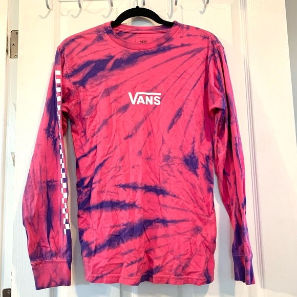 VANS tie dye checker long sleeve shirt skate top bmx hipster Streetwea unisex W - Picture 2 of 7
